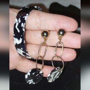 Black and White Dangle Earrings With Matching Bracelet